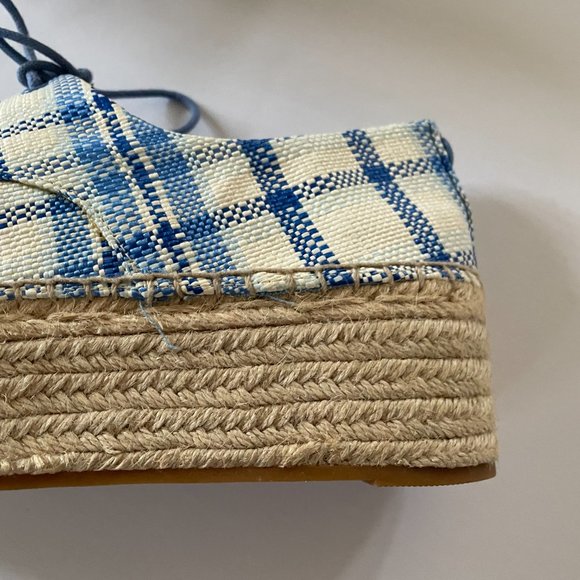 NWOT New Tory Burch Florence Plaid Cavas Basketweave Espadrille Platform Wedge - Picture 6 of 8